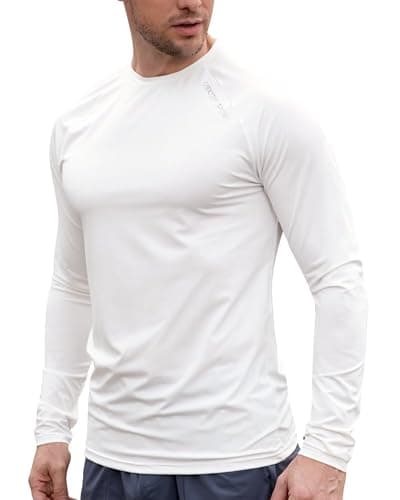 USKOY Men‘s UPF 50+ Long Sleeve Rash Guard Shirt, Quick Dry Athletic Sun Shirt for Swimming, Running, Workout White XL - Image 1