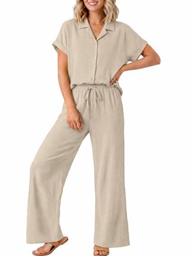 Casly Lamiit 2 Piece Set for Women Summer Vacation Lounge Matching Sets Going Out Outfits Resort Wear Beige Holiday Clothes Dark Beige S - Image 1