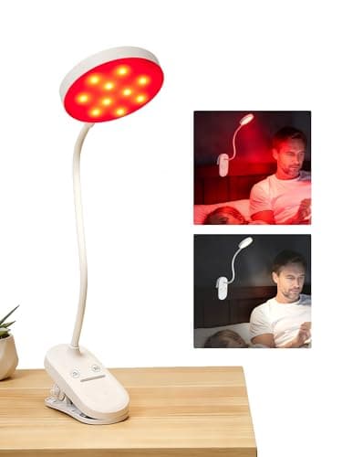 SZOKLED Red Light Reading Lights for Books in Bed, Clip on Lamp with Timer & Dimmable, Rechargeable Eye Care Night Light for Bedroom, Desk, Laptop, Headboard - Thumbnail 2