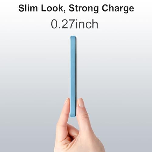 VONUV Magnetic Portable Charger 5000mAh, 15W Ultra Slim Wireless Portable Charger, Fast Charging for iPhone 17/16/15/14/13/12 Pro/Pro Max/Plus, Metal Shell, USB-C Cable to Charge Other Phones (Blue) - Thumbnail 4