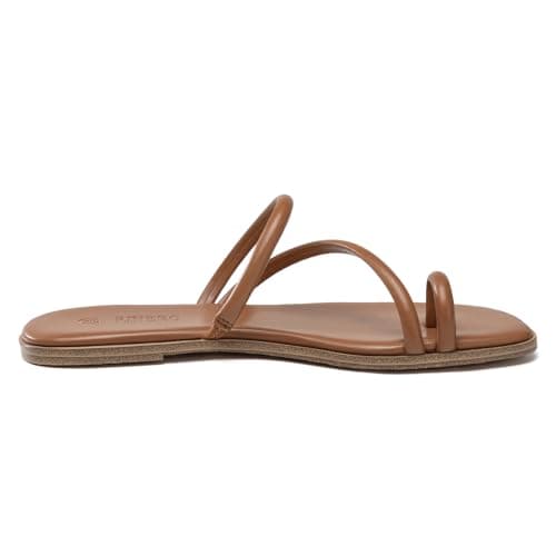 Rihero Slide Sandals Women Square Toe Beach Flat Sandals Summer Slip On Comfortable Strappy Thong Sandals Brown Size 9 - Thumbnail 4