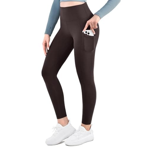 Ipletix High-Waisted Leggings for Women with Pockets Soft Yoga Pants for Gym Workout Coffee Brown SM - Image 1