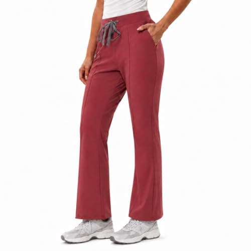 YEZEX Yoga Scrub Pants for Women, High-Rise Flare Fit with 4 Pockets, Pink