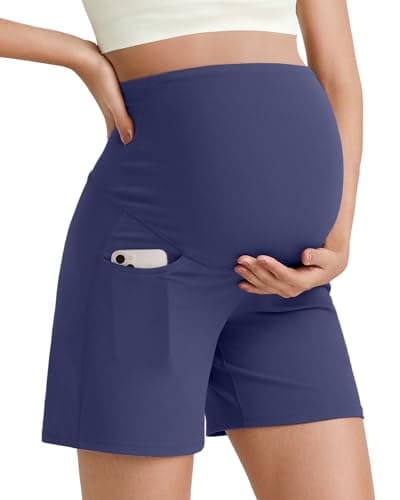 G4Free Pregnancy Shorts Maternity Athletic Shorts Over The Bump Summer Pregnancy Casual Soft Outfits(Purple,XL) - Image 1
