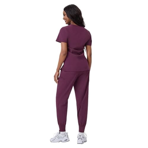 ANGEL GUARD Scrubs for Women Set, V-Neck Medical Scrubs with 13 Pockets, Yoga Waistband Slim Fit Uniform - Thumbnail 3