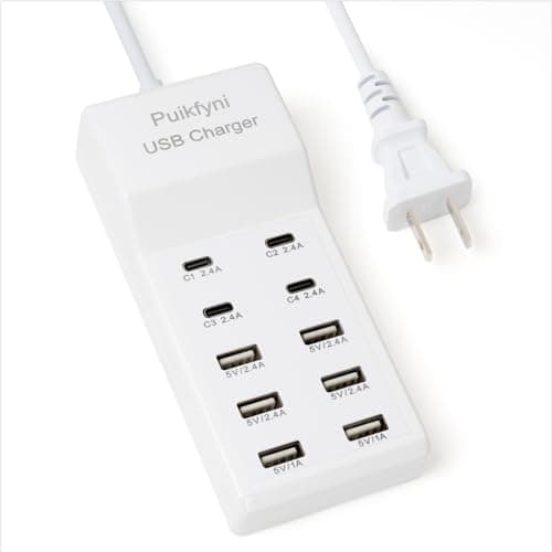 Puikfyni USB Charger Station with 4 Type-C and 6 Type-A Ports, 50W 10A USB C Charger Block for Multiple Device Smart Phones, Tablet, Watch Headphones Speakers - Image 1