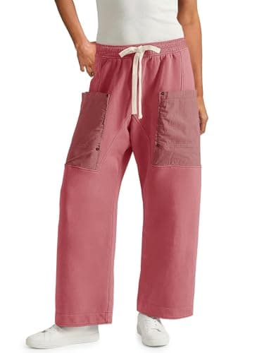 Aoysky Womens Wide Leg Pants Drawstring Barrel Sweatpants Elastic Waist Hiking Workout Cargo Pants Loose Fit Brick Red - Image 1