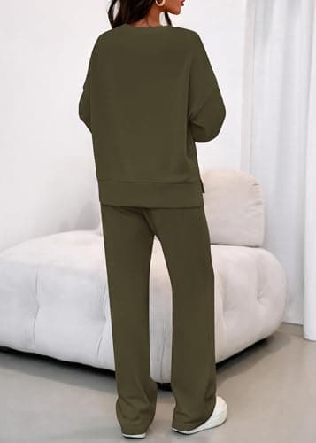 KIRUNDO Matching Sets Women Clothing Sweatsuits 2 Piece Outfit Sweat Set 2026 Fall Lounge Sets Airport Travel Tracksuit(Army Green, Large) - Thumbnail 3