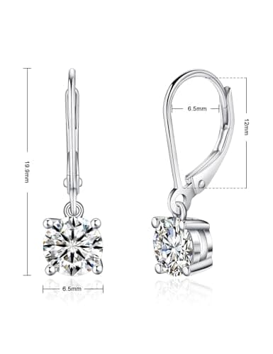 YODEWA Moissanite Earrings for Women, 2CT/Pair D Color Brilliant Round Cut 18K White Gold Plated Sterling Silver Leverback Drop Dangle Earrings 6.5mm - Thumbnail 5