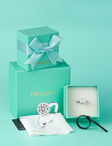 IMOLOVE Moissanite Engagement Rings for Women, 1.5 Carat D Color VVS1 Solitaire Bezel Engagement Ring Hidden Halo Round Cut Moissanite Wedding Rings for Women with 18K White Gold Plated Size 11 - Thumbnail 6