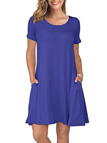 KORSIS Summer Dresses for Women Royal Blue Large Casual T Shirt Dresses Short Sleeve Swing Flowy Ladies Beach Vacation Sundress with Pockets - Image 1