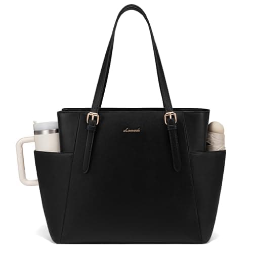 LOVEVOOK Laptop Tote Bag for Women With Large Cup Holder, Leather Work Tote Bag for Women,17.3 Inch Professional Computer Briefcase Business Teacher Commuter Shoulder Bag,Office Travel Gift