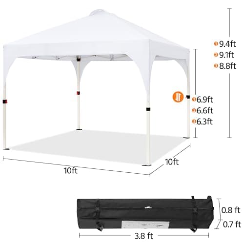 Yaheetech 10x10 Pop Up Canopy Tent with Vent, Easy Set Up Tent, Instant Sun Shelter Canopy with Wheeled Bag, 4 Sandbags, 12 Stakes & 4 Ropes, for Parties, Beach, Outdoor, White - Thumbnail 5