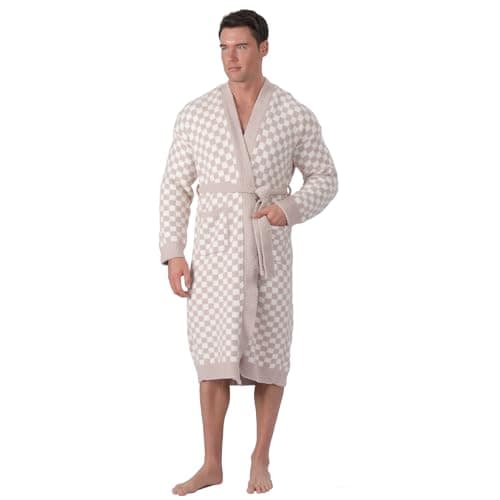 bearberry Cozy Robe Soft Plush Robe Hoodless Sleepwear Nightgown with Pockets for Men (Standard, Stone/Cream) - Thumbnail 3