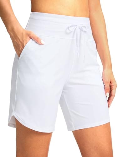 G Gradual Women's 7" High Waisted Swim Board Shorts with Pockets Quick Dry Beach Swimming Shorts for Women with Liner(White,M) - Image 1