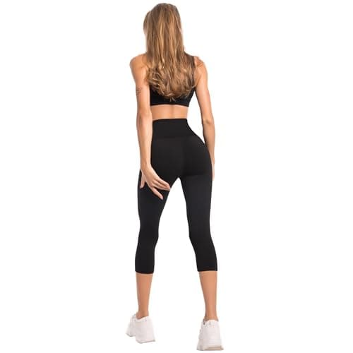 Ipletix Capri Leggings with Pockets for Women-2 Packs High Waisted Buttery Soft Opaque Yoga Pants for Gym Workout Black LXL - Thumbnail 3