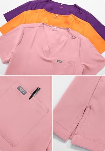 YEZEX Women's Scrub Set, V-Neck Top & Straight Leg Pants w/ 6 Pockets, Medical Scrubs Top & Pants - Thumbnail 2