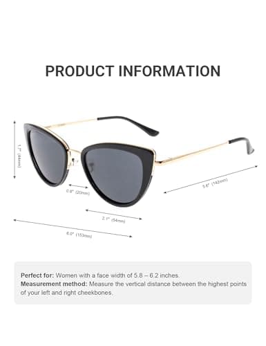 FAA'N Retro Big Frame Cat Eye Polarized Sunglasses Women with Spring Hinge(Black) - Thumbnail 4