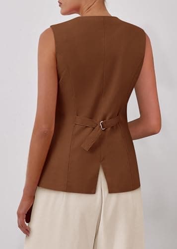 KIRUNDO Vest Tops for Women Trendy Dressy Business Casual Outfits 2026 Summer Sleeveless Fitted Blazer Work Suit Waistcoat(Brown, X-Large) - Thumbnail 2