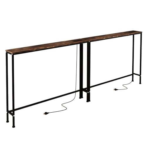 Azaeahom 78" Narrow Console Table,Sofa Table with Charging Station, Narrow Long Entryway Table，Behind Couch Table,for Living Room, Hallway, Foyer(Set of 2,Brown) - Image 1