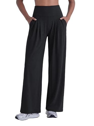 Sunzel Wide Straight Leg Yoga Pants for Women High Waisted Comfy Loose Pants Lounge Casual Soft Trousers with Pockets Black X-Small - Image 1