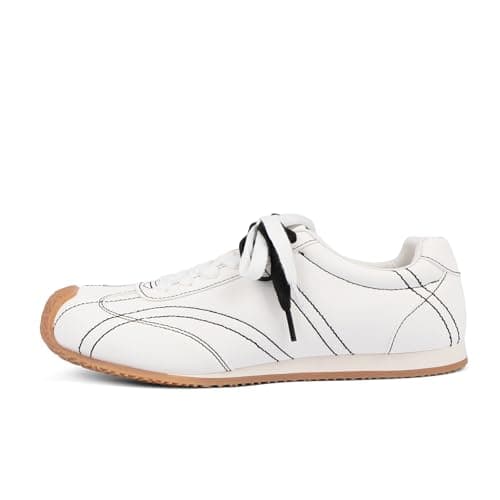 QIY Womens White Sneakers Comfortable Casual Shoes for Women Lace up White Tennis Shoes Womens Wide Toe Sneakers Size 9.5 - Thumbnail 4
