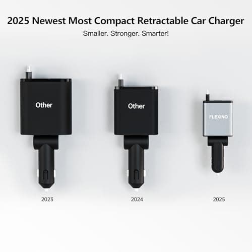 Flexino 【Ultra-Slim】 Retractable Car Charger for iPhone 17, Fast Charging Car Chargers, USB C Car Charger, Cigarette Lighter Adapter for iPhone 17/16/15/14/13/12 Series, Galaxy, Gray, 1 Pack - Thumbnail 2