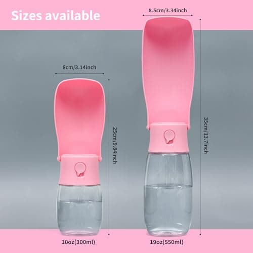 Dog Water Bottle, Leak Proof Portable Puppy Water Dispenser, Travel Puppy Water Bowl, Foldable Transparent Dog Water Bottle for Pets Outdoor Walking, Hiking, Travel, Food Grade Plastic - 19oz Pink - Thumbnail 2