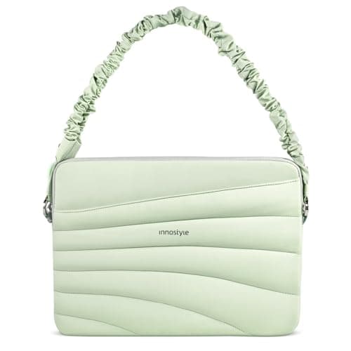 Puffy Laptop Sleeve Bag 13 14inch with Detachable Strap, Protective Case for MacBook Air Pro (Green, 14 inch) - Image 1