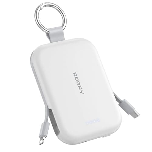 RORRY Portable Charger, 5000mAh Portable Charger Power Bank with Built-in Cables, Travel Keychain Charger Battery Pack for iPhone 17/16/15/14/13/12, for AirPods 2/3/4/Pro, White - Image 1