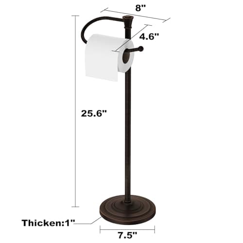 Toilet Paper Holder Free Standing, 25” H Stainless Steel Oil Rubbed Bronze Toilet Paper Stand, Weighted Base Floor Tissue Roll Holder for Bathroom,Toilet Roll Stand - Thumbnail 4