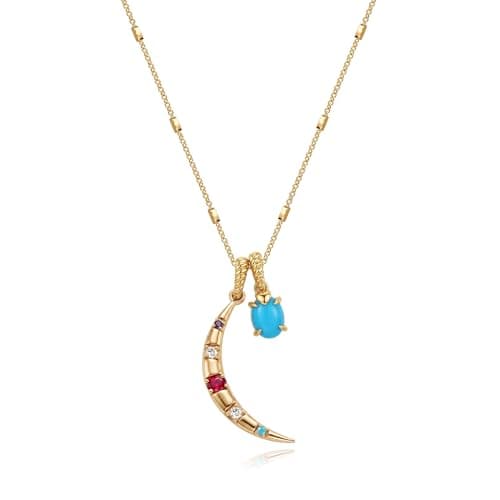 MTMY Moon Necklace for Women, 14K Gold Plated Crescent Moon Starburst Teardrop Double Pendant Necklace Celestial Charm Jewelry Gift (mix moon tur) - Image 1