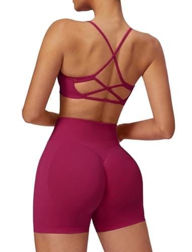2 Piece Workout Set for Women Yoga Outfits for Womans Sports Bra High Waisted Shorts Two Piece Set Wild Berry M - Image 1