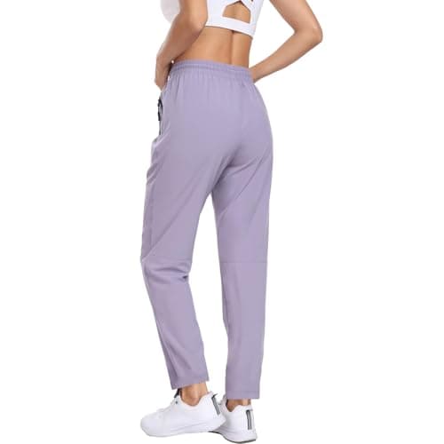 Hiking Pants Women Water Resistant Quick Dry Lightweight Sweatpants Zipper Pockets Elastic Waist Drawstring UPF 50+ Casual Athletic Lounge Travel Purple M - Thumbnail 3