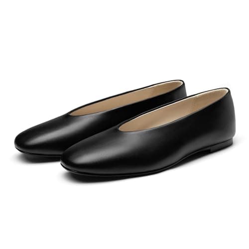 Athlefit Ballet Flat Shoes for Women Closed Round Toe Ballerina Black Flats Comfortable Slip On Casual Dress Shoes for Office Work Daily Size 7.5 - Image 1