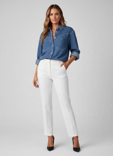 Dokotoo Western Shirts for Women V Neck Button Up Chambray Shirts Cowgirl Long Sleeve Denim Shirt Women Rhinestone Top Country Concert Outfits Western Shirt Denim Tops Blouses Fashion Wear Sky Blue L - Thumbnail 3