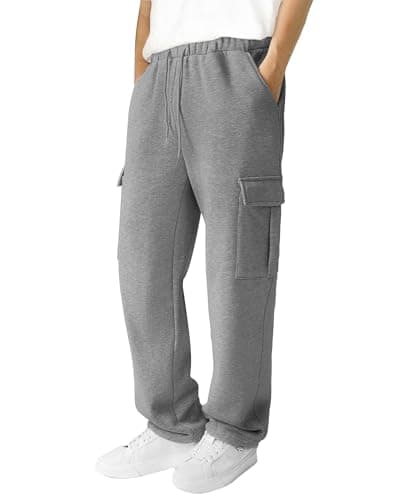 3rd hill Men's Fleece Cargo Sweatpants Loose Fit Cotton Joggers with 5 Pockets Open Bottom for Gym Hiking Casual Wear Dark Grey M