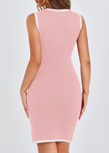 KIRUNDO Women Work Business Casual Dress 2026 Summer Fall Cocktail Semi Formal Office Elegant Classy Knit Color Block Dresses(Pink, X-Large) - Thumbnail 2