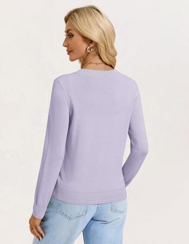 GRACE KARIN Purple Cardigan Sweaters for Women Lightweight Button Up Spring Cardigans Trendy Summer Clothes Knit Shrug M - Thumbnail 4