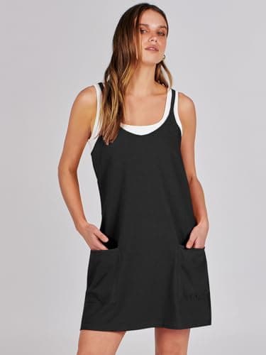 Prinbara Women Athletic Tennis Dress Summer Workout Sports Mini Romper Dress Built in Shapewear Shorts Sundress 2026 Outfits Black X-Small - Thumbnail 3