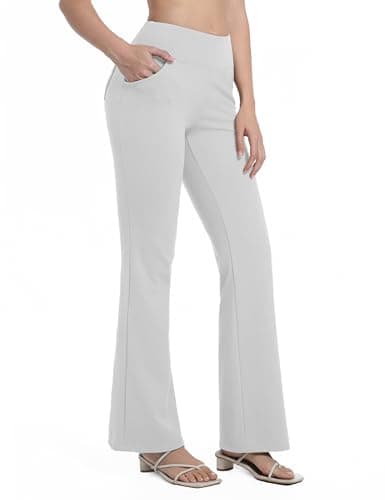 BUBBLELIME 29"/31"/33"/35"/37" Women's High Waist Stretchy Bootleg Yoga Pants with Out Pockets 4 Pockets_LightGray M_37" Inseam - Image 1