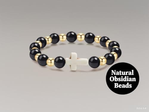 Alegend 8MM Black Obsidian Bracelet with 18K Gold Beads & Cross - Ward Off Negativity, Boost Confidence & Protection, Handmade Spiritual Jewelry - Thumbnail 2