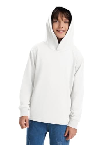 Humordream Boys Hoodies Long Sleeve Pull-on Lightweight Solid Casual Hooded Sweatshirts 5-14 Years White - Image 1