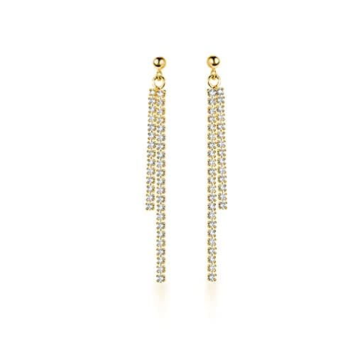 SLUYNZ Sterling Silver Crystal Rhinestone Linear Drop Earrings for Women Teen Girls CZ Long Dangle Earrings Tassel Chain Studs (C-Gold-4.5cm) - Image 1