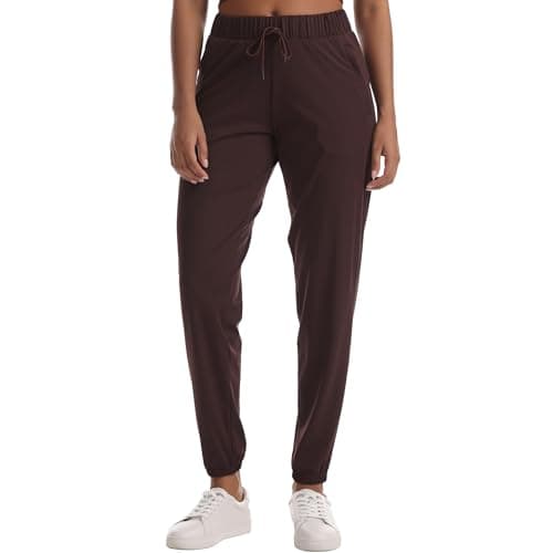 zsenoxaxi Joggers for Women with Zipper Pockets Lightweight Workout Athletic Tapered Pants for Travel Gym Lounge(Coffee Brown,L) - Thumbnail 4