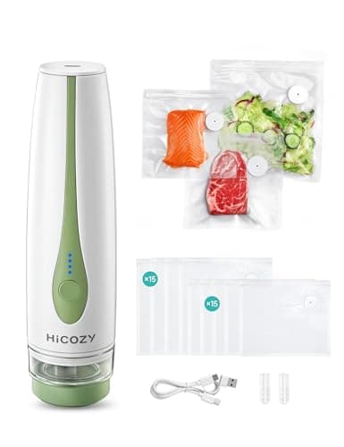 HiCOZY Vacuum Sealer for Food with Visible Water Tank, Powerful Compact Handheld Vacuum Sealer Machine with LED Battery Display, 30 BPA-Free and Reusable Bags, Green - Image 1