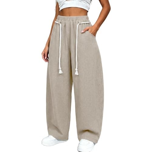 Barrel Pants Women Loose Fit Summer Fall Beige Small - Image 1