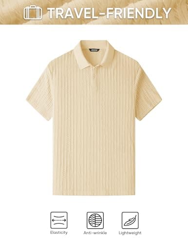 JMIERR Mens Fashion Polo Shirt Spring Short Sleeve Vacation V Neck Dress Shirts Beach Knit Men Gift, L, Yellow - Thumbnail 6