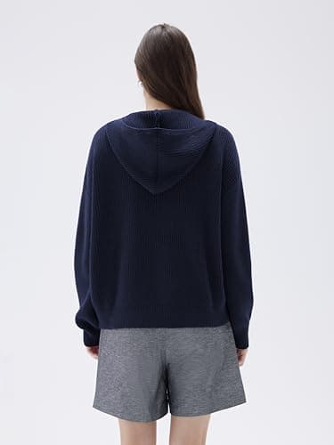 SUUKSESS Women Chunky Knit Cashmere Blend Sweaters Zip up Oversized Hoodies Cardigan with Pockets Long Sleeve Fall Jackets Outerwear (Navy Blue, S) - Thumbnail 6