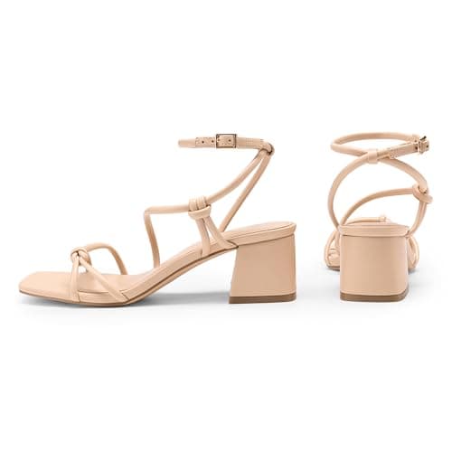 Athlefit Nude Heels for Women Dressy Summer Chunky Block Heeled Sandals Comfortable Open Toe Strappy Heels Business Casual Dress Shoes for Party Wedding Prom 9 - Thumbnail 4